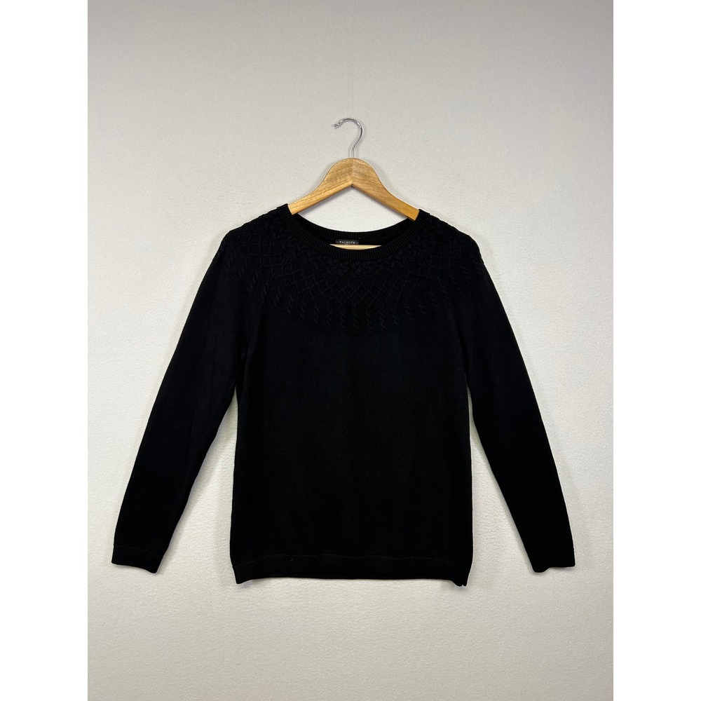 Classic Preppy Talbots Womens Small Black Cable Knit Yoke Cashmere Blend Sweater